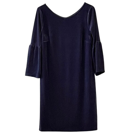 NEW Ann Taylor Bell Sleeve Velvet Knee Length Dress in Dark Gray Sz. M - Picture 1 of 3